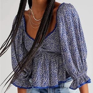 Free People Britnee Babydoll Smocked Floral Top XS
